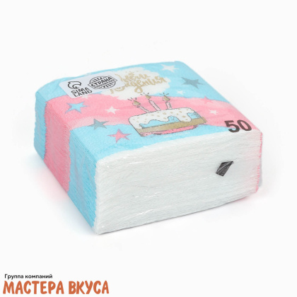 Салфетки бумажные "С днем рождения", торт, 24*24 см, упак 50 шт