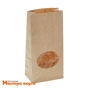 Пакет бумажный 200*100*60 мм, с окном, прямоугольное дно, (крафт)