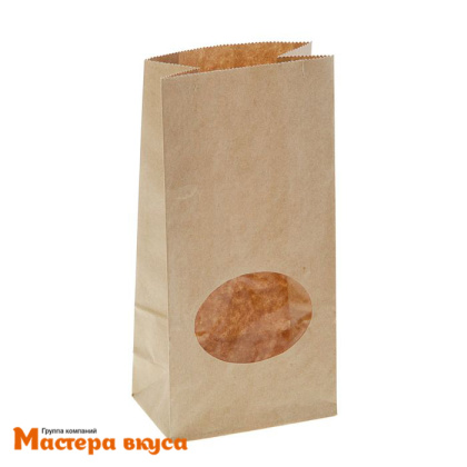 Пакет бумажный 200*100*60 мм, с окном, прямоугольное дно, (крафт)