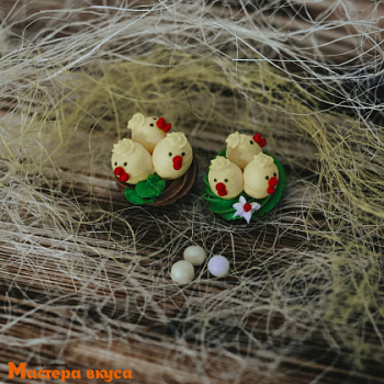 Сахарная фигурка ГНЁЗДЫШКО С ЦЫПЛЯТАМИ, цвет микс h~2см d~2,5см