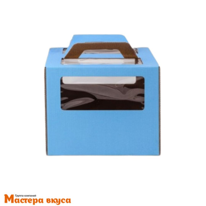 Короб для торта с окном и ручками 240*240*200 мм, синий, АП