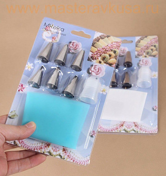 Набор кондитерский  (мешок силикон 26см + 6 насадок d1,5см + адаптер)