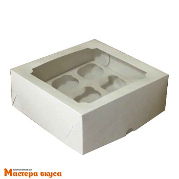 Коробка для  4 капкейков с окном, 160*160*100 мм, (белая), АП