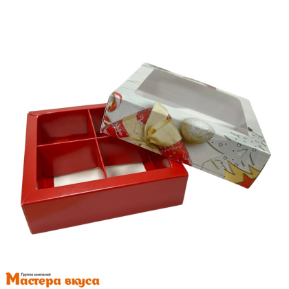 Упаковка для конфет  4 шт с окном (крышка/дно) 126*126*35мм  НГ (Сюрприз)