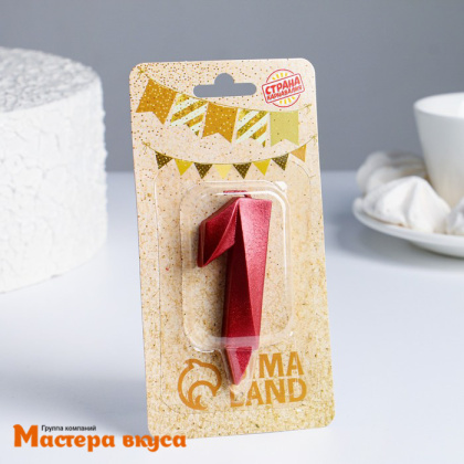 Свеча-цифра "Грань", красный металлик - 1, (h-6,5см)