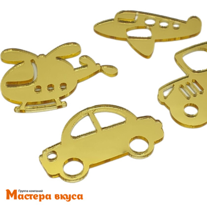 Зеркальное украшение  мини ТРАНСПОРТ, золото, (набор 4 шт) ~5*4,4 см 