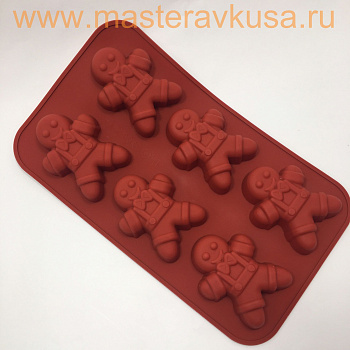 Форма силиконовая ПРЯНИК-МАЛЬЧИК, (6 фигур) ~6*8см h~3,3см 