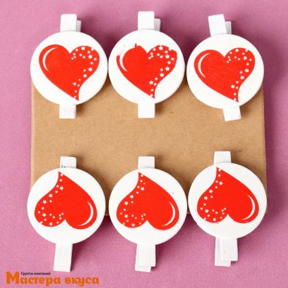 Декор прищепки "Сердечки", (набор 6 шт), 2*11,5*16 см