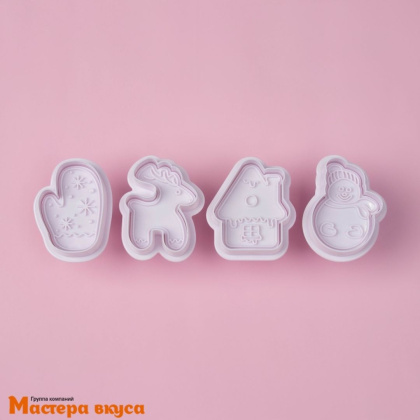 Вырубка-плунжер с выталкивателем  ЗИМНЯЯ СКАЗКА, ~4 см (набор 4 шт)