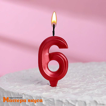 Свеча-цифра "Грань", красный металлик - 6, (h-6,5см)