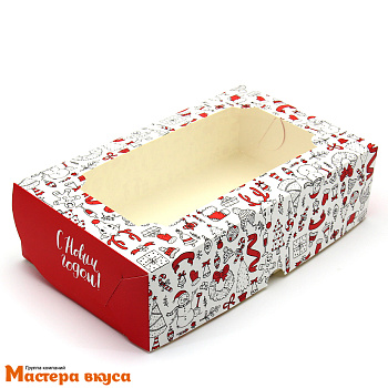 Упаковка для зефира и печенья с окном 250*150*70 мм (С Новым годом! красный)