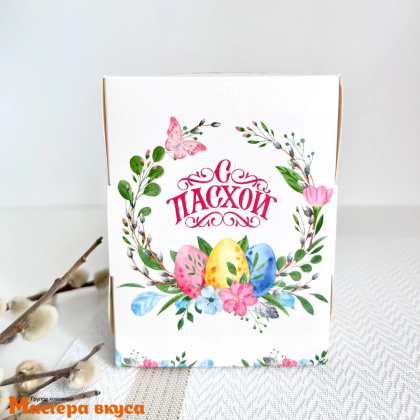 Коробка для  1 капкейка и кулича с панорамным окном, 125*95*95 мм,  (Пасхальный венок)