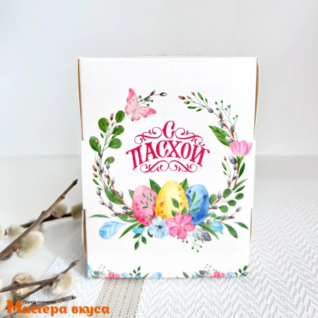 Коробка для  1 капкейка и кулича с панорамным окном, 125*95*95 мм, "Пасхальный венок"