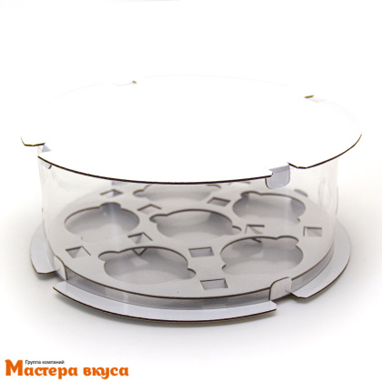 Коробка для  6 капкейков  ТУБУС, белая d-240 мм, h-100 мм, с прозрачной пленкой и ложементом (5-д)