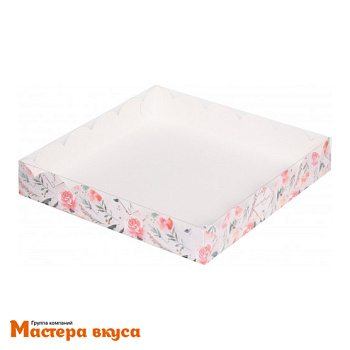 Упаковка для пряников и печенья с прозр. крышкой 120*120*30 мм  (С праздником/розы) (2-д)