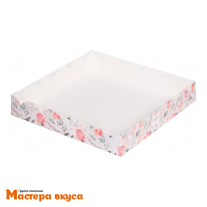 Упаковка для пряников и печенья с прозр. крышкой 120*120*30 мм  (С праздником/розы) (2-д)