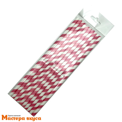 Трубочки бумажные, 20 см (упак 10 шт)  Бело-розовые 