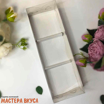 Коробка 3 ячейки для муссовых десертов с пластиковой крышкой, 260*85*60 мм (белая) (3-д)