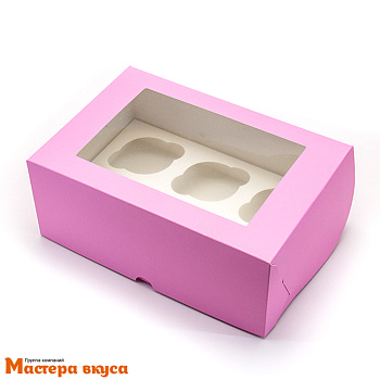 Коробка для  6 капкейков с окном, 250*170*100 мм,  (сиреневая)