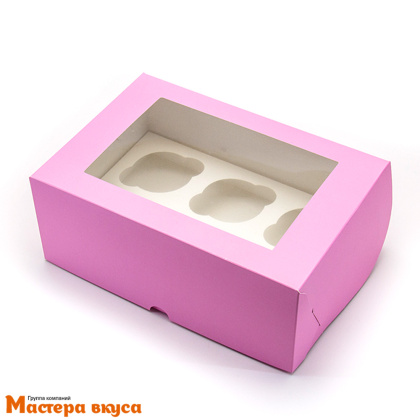Коробка для  6 капкейков с окном, 250*170*100 мм,  (сиреневая)