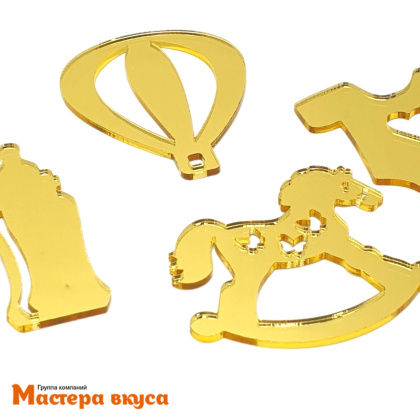 Зеркальное украшение  мини ДЕТСКИЙ, золото, (набор 4 шт) ~6*6 см