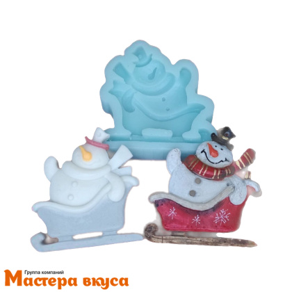 Молд силиконовый  СНЕГОВИК НА САНЯХ, изд 7,2*6,8*h1,3 см (шоколад~32гр)
