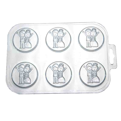 Форма для шоколада пластиковая Монетка ЖЕНИХ И НЕВЕСТА, (6 ячеек) 50*50*7,7 мм