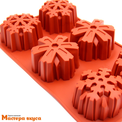 Форма силиконовая СНЕЖИНКИ, (6 ячеек) ячейка 7,5*4 см 