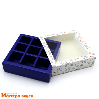 Упаковка для конфет  9 шт с обечайкой 137*137*37мм  (Фиолетовый паттерн)