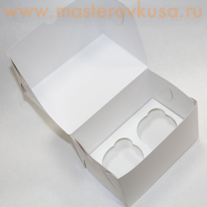Коробка для  2 капкейков без окна, 100*160*100 мм (белая), PASTICCIERE