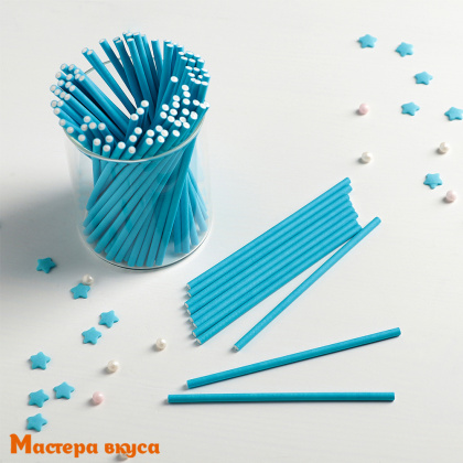 Палочки для кейкпопсов и леденцов (бумажные), 10 см, синие (упак 10 шт)