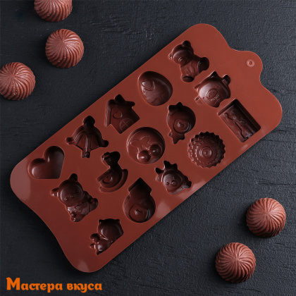 Форма для шоколада силиконовая  АССОРТИ СЧАСТЬЕ ЕСТЬ, (15 ячеек) 21*11 см