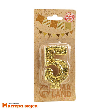 Свеча-цифра "Блестки", золото - 5  (h-6,5 см)