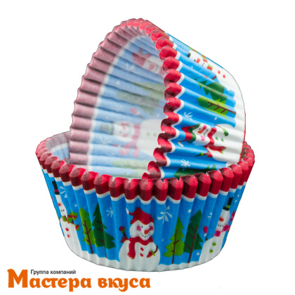 Капсула бумажная круглая, d-5см h-3,5см, "Снеговик", (упак ~25шт)