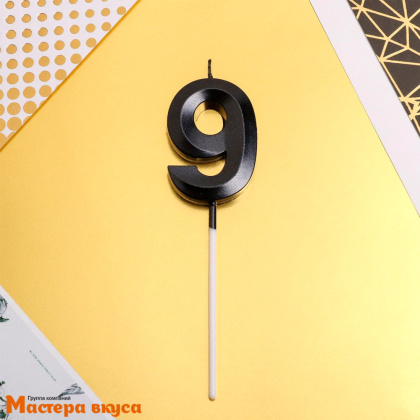 Свеча-цифра "Грань" черная  - 9, (h-6 см)