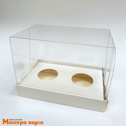 Коробка для  2 капкейков  ПРЕМИУМ с пластиковой крышкой, 160*100*120 мм, (белая)
