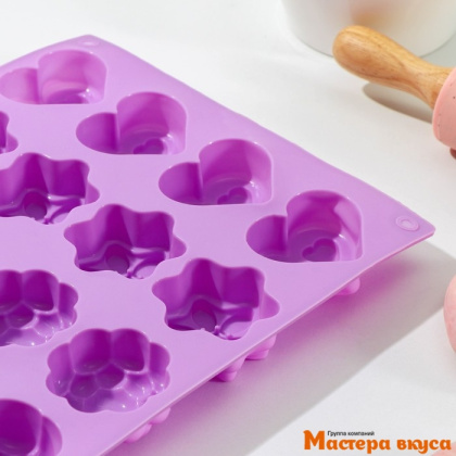 Форма для шоколада силиконовая СЕРДЦЕ, БАБОЧКА, ЦВЕТОК, (20 фигур) 29,8*19,7*2 см, d4,3см