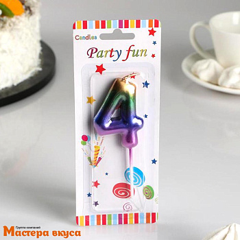 Свеча-цифра "Акварель", разноцветная - 4  (h-5,5см)