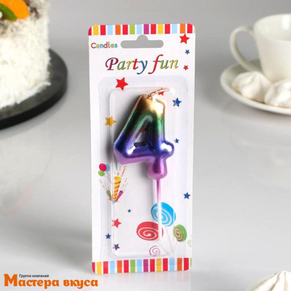 Свеча-цифра "Акварель", разноцветная - 4  (h-5,5см)