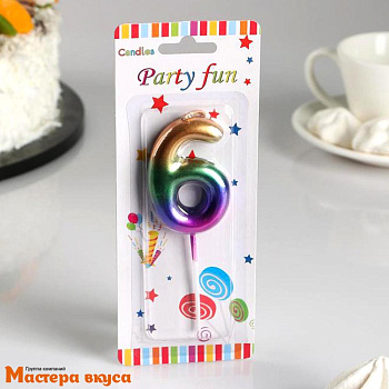 Свеча-цифра "Акварель", разноцветная - 6  (h-5,5см)