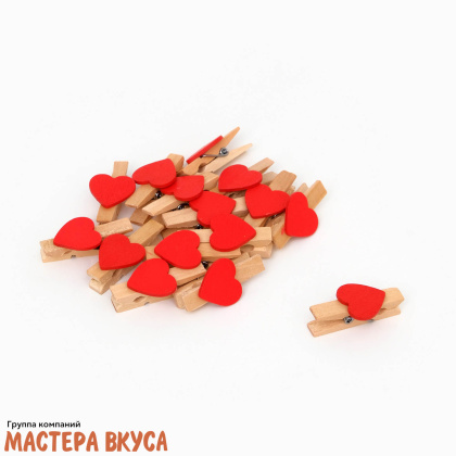 Декор прищепки "Сердца" красные, (набор 15 шт), 3,5*2,7*0,3 см