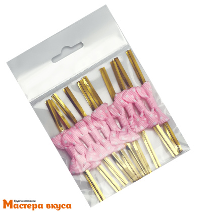 Твист-лента бант РОЗОВЫЙ в горошек, 8 см, (упак 10 шт)