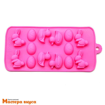 Форма для шоколада силиконовая  ЗАЙЦЫ, УТКИ, ЯЙЦА, (14 ячеек) 22*10,5*2 см