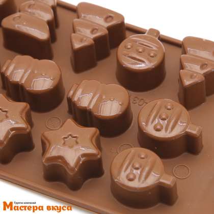 Форма для шоколада силиконовая  АССОРТИ РОЖДЕСТВО, (16 ячеек) 22*10*1,5 см