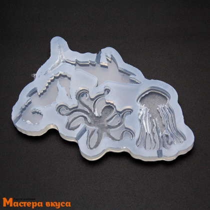 Форма для леденцов силиконовая МОРСКОЙ МИР, (4 ячейки) d 5,6,7 см 