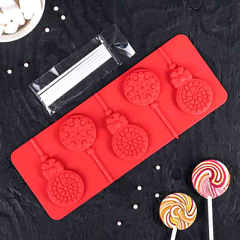 Форма для леденцов силиконовая  ЛЕДЕНЕЦ С БАНТОМ, 5 ячеек 9,5*25