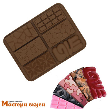 Форма для шоколада силиконовая, плитка ФАКТУРНАЯ 6в1, 15,5*8*1,3 см
