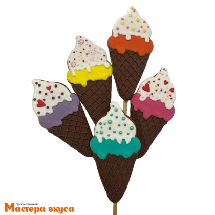 Топпер имбирный пряник "Рожок мороженое", ~13,5*6,5 см, 50 гр