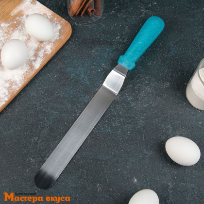 Палета угловая металлическая 25 см (без ручки), пластиковая ручка "Космос" (спатула)