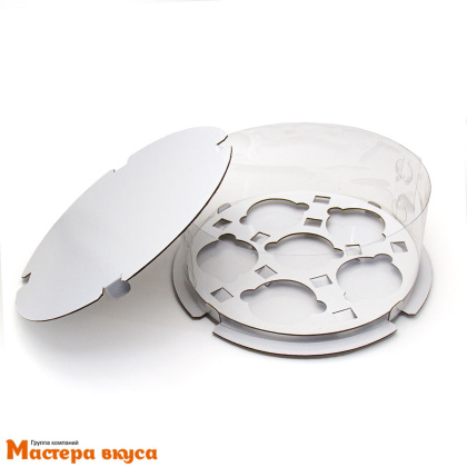 Коробка для  6 капкейков  ТУБУС, белая d-240 мм, h-100 мм, с прозрачной пленкой и ложементом (5-д)